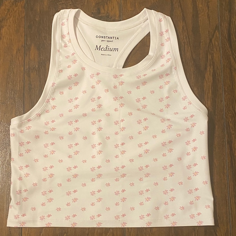 White Tank Top with Pink Floral Pattern